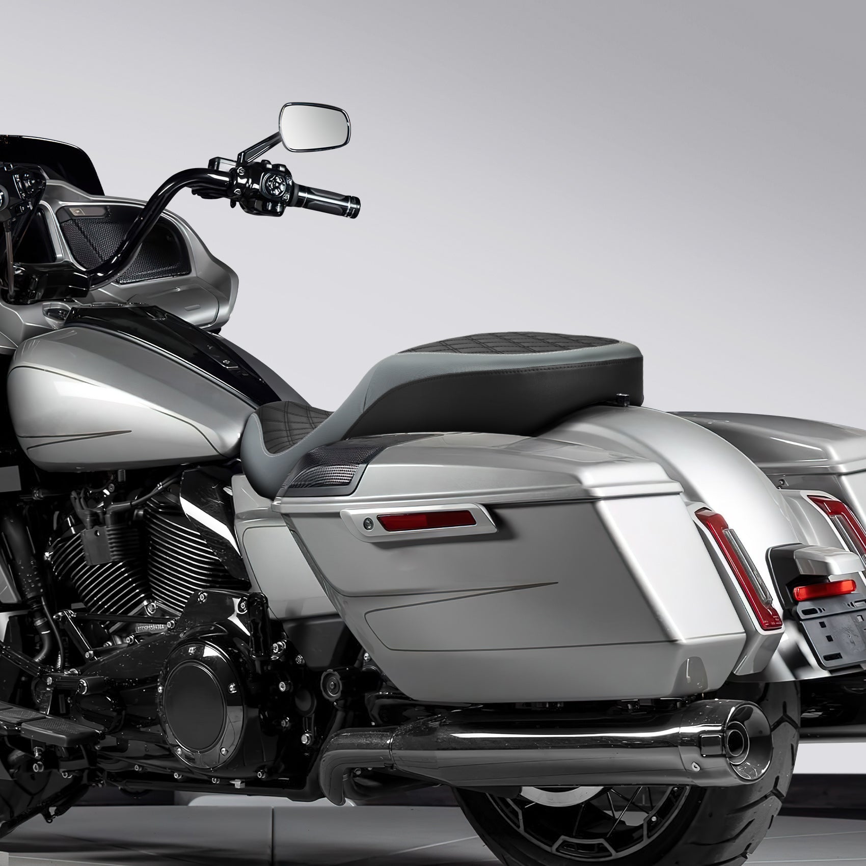 C.C. RIDER Touring Seat One Piece 2 Up Seat Driver Passenger Seat Black Lattice For Street Glide Road Glide, 2023-2025