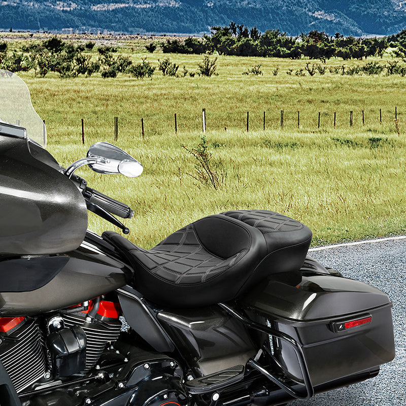 C.C. RIDER Touring Seat 2 Up Seat Driver Passenger Seat Double Roll For Harley CVO Road Glide Electra Glide Street Glide Road King, 2009-2023