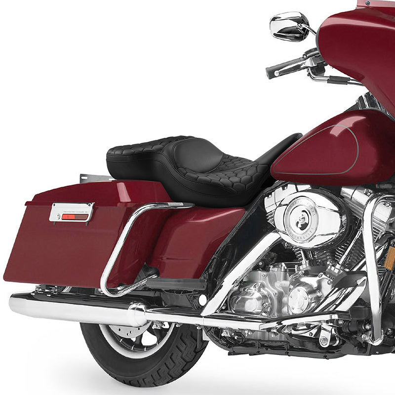 Gel Seat C.C. RIDER Touring Seat 2 Up Seat Driver Passenger Seat For Harley CVO Road King Honeycomb Road Glide Electra Glide Street Glide, 1997-2007