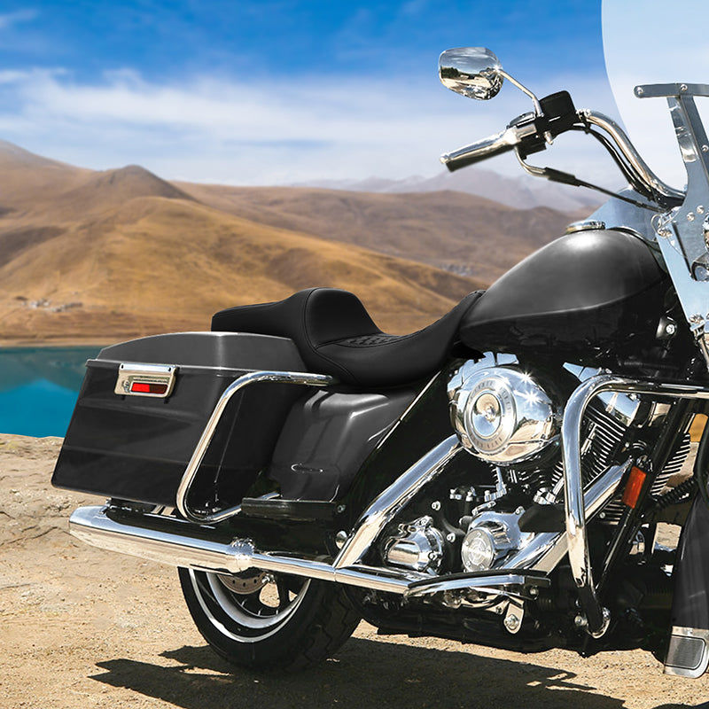 C.C. RIDER Touring Seat 2 Up Seat Driver Passenger Seat Extended Reach Tall Boy Seat Black Honeycomb, 2009-2023