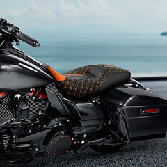 Gel Seat C.C. RIDER Touring Seat 2 up Seat Driver Passenger Seat For Harley Touring Street Glide Road Glide Electra Glide Honeycomb Stitiching, 2008-2023