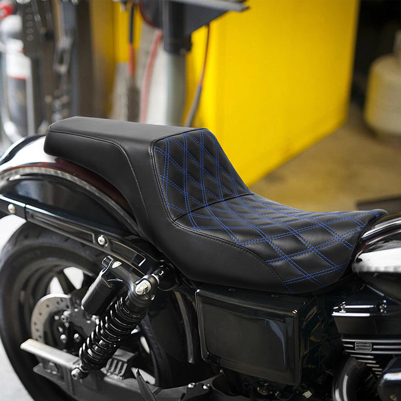 Gel Seat C.C. RIDER Dyna Step Up Seat 2 up Seat Lattice Stiching For Low Rider Fat Bob FXD/FXDWG, 2006-2017