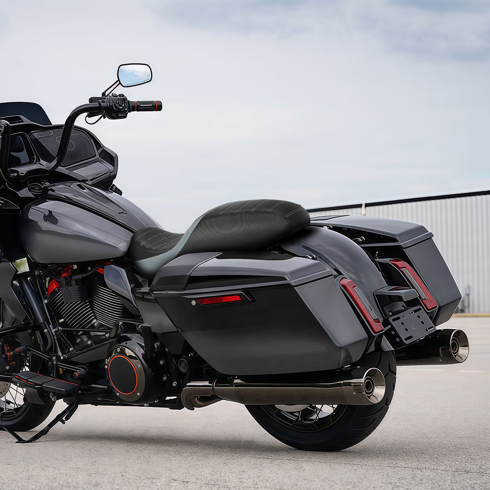 C.C. RIDER Touring Seat One Piece 2 Up Seat Driver Passenger Seat Black Carbon Fiber Stitching For Street Glide Road Glide, 2023-2025