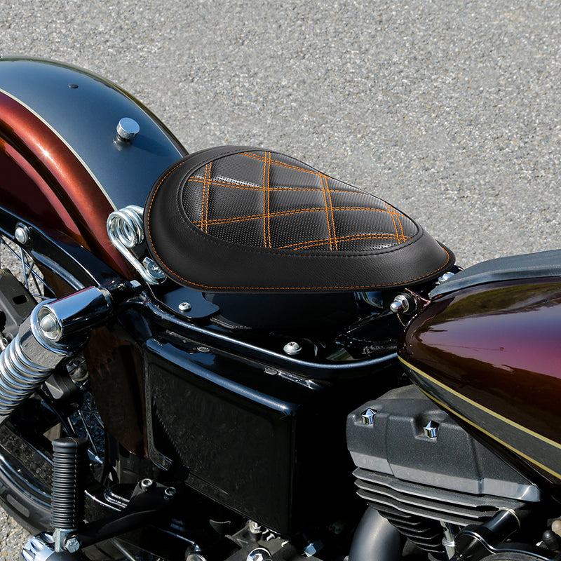 C.C. Rider Alcantara Solo Spring Seat for Harley Dyna Super Glide/Wide Glide 2007-2017 (Orange & Black)