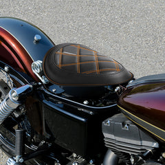 C.C. Rider Alcantara Solo Spring Seat for Harley Dyna Super Glide/Wide Glide 2007-2017 (Orange & Black)