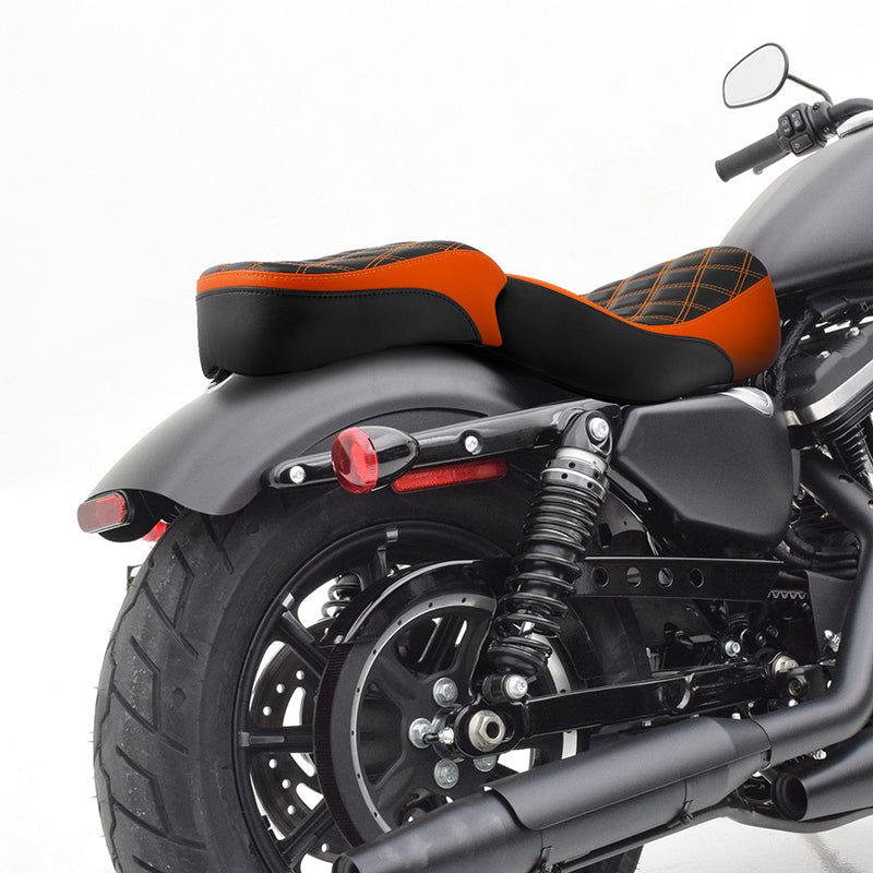 C.C.RIDER Sportster Two Pieces Two Up Orange Lattice Stiching Seat Passenger Seat For XL883N Models, 2016-2023