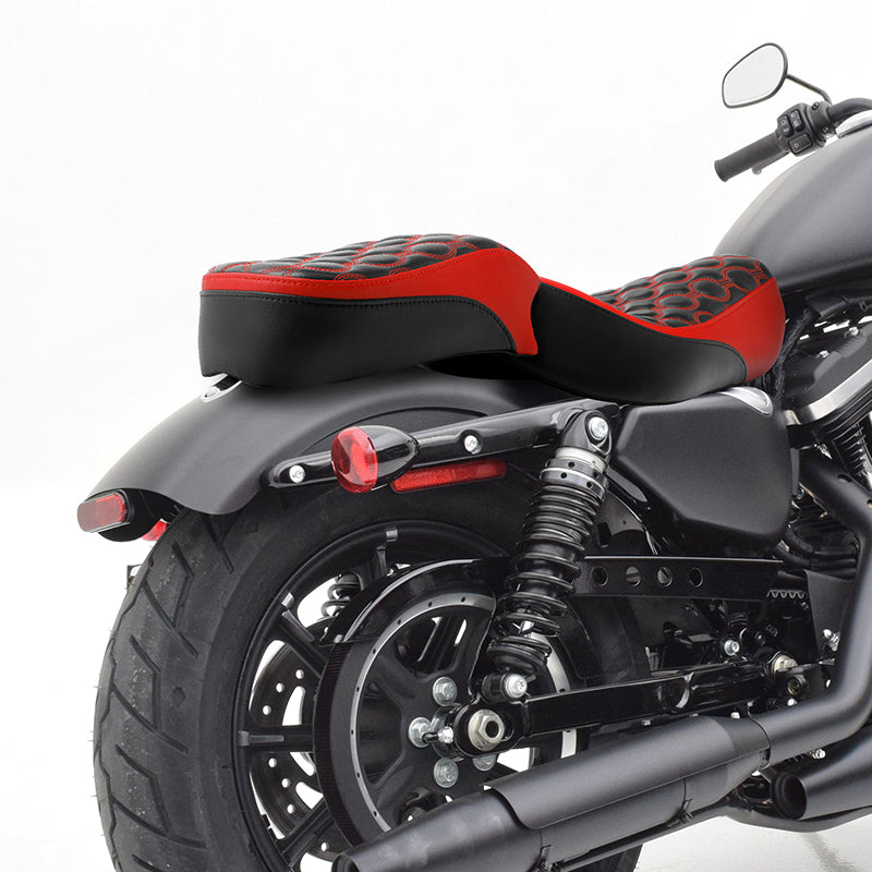 C.C.RIDER Sportster Two Piece Two Up Red Circle Stitching Seat Passenger Seat For XL883N Models, 2016-2023