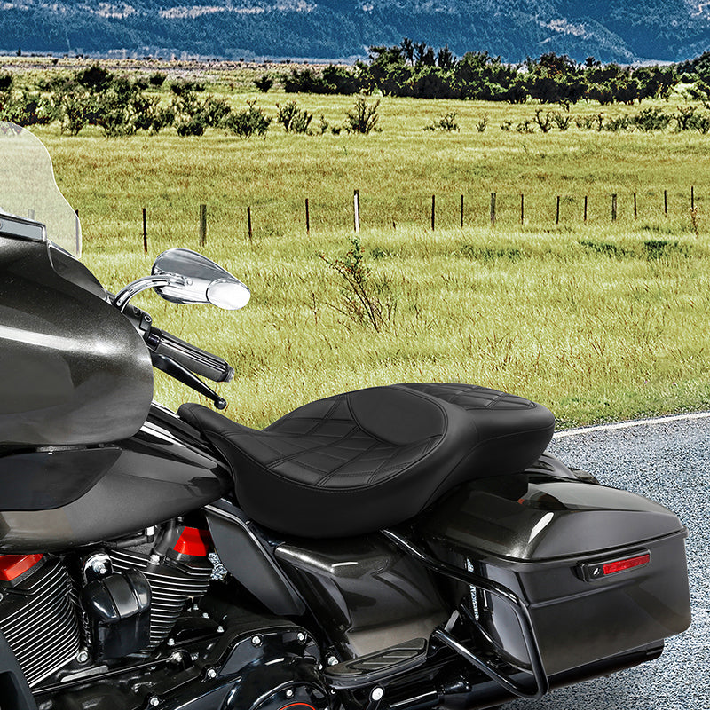 C.C. RIDER Touring Seat 2 Up Seat Driver Passenger Seat Double Roll For Harley CVO Road Glide Electra Glide Street Glide Road King, 2009-2023