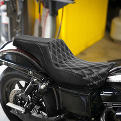 Gel Seat C.C. RIDER Dyna Step Up Seat 2 up Seat Lattice Stiching For Low Rider Fat Bob FXD/FXDWG, 2006-2017