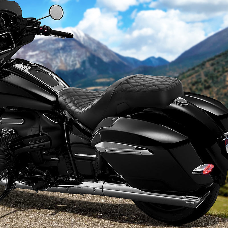 C.C. Rider BMW R18B R18 Transcontinental One Piece Seat Rider Passenger Low Profile Seat Pillion Cushion Black Lattice, 2020-2024