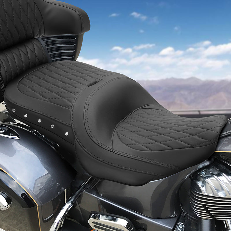 C.C.RIDER Indian Chieftain 2 Up Seat Stud Design Lattice Stitching Touring Motorcycle Seat, 2014-2025