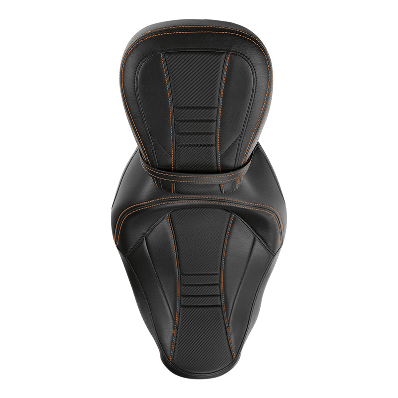 C.C. RIDER Touring Seat Two Piece 2 Up Seat Low Profile Driver Passenger Seat Bulllet For Road King Road Glide Street Glide, 2009-2023
