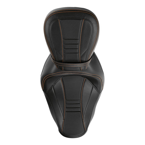 C.C. RIDER Touring Seat Two Piece 2 Up Seat Low Profile Driver Passenger Seat Bulllet For Road King Road Glide Street Glide, 2009-2023