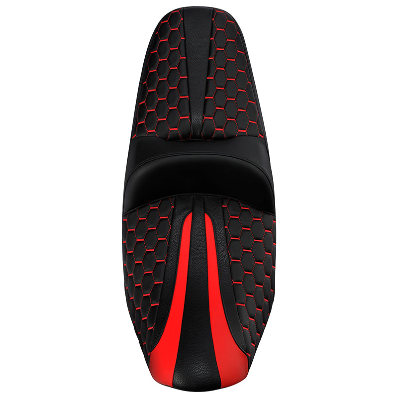 C.C. RIDER Indian Seat One Piece 2 Up Seat Red Honeycomb Stitching For Indian Chieftain Models, 2014-2025