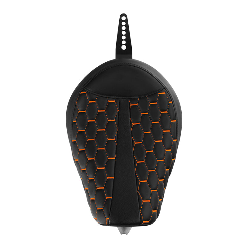 C.C.RIDER Sportster Seat Front Solo Seat Driver Rider Cushion Orange Honeycomb Stitching, 2010-2023 XL models