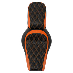 C.C.RIDER Sportster Two Pieces Two Up Orange Lattice Stiching Seat Passenger Seat For XL883N Models, 2016-2023