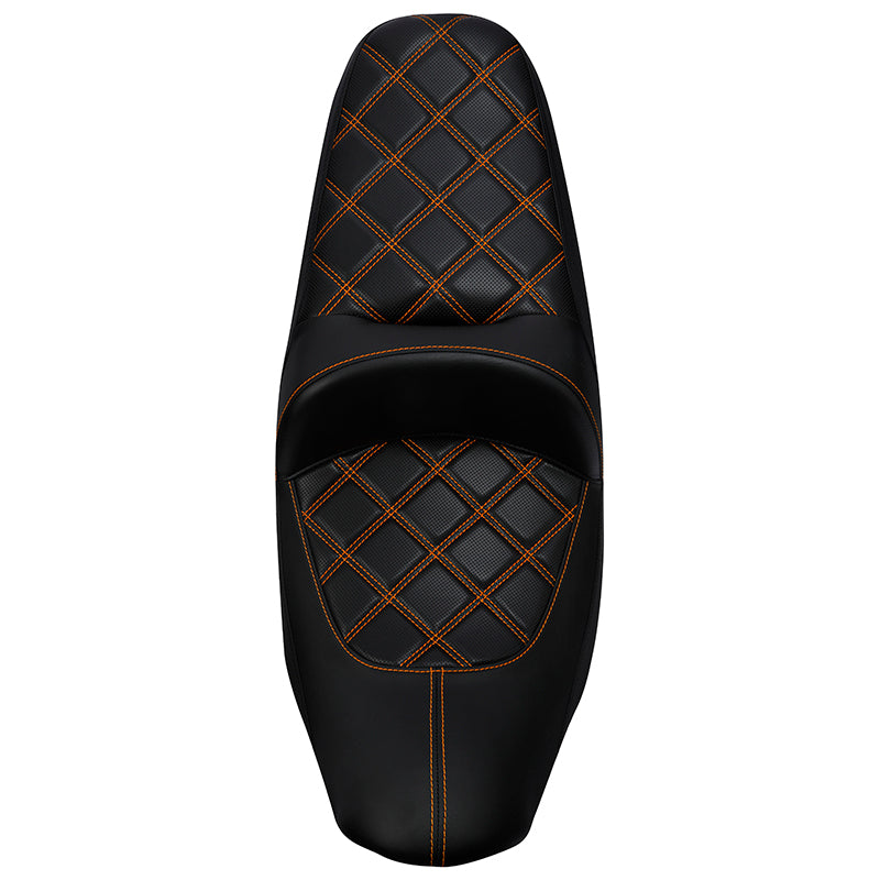 C.C. RIDER Indian Seat One Piece 2 Up Seat Orange Lattice Stitching For Indian Chieftain Models, 2014-2025