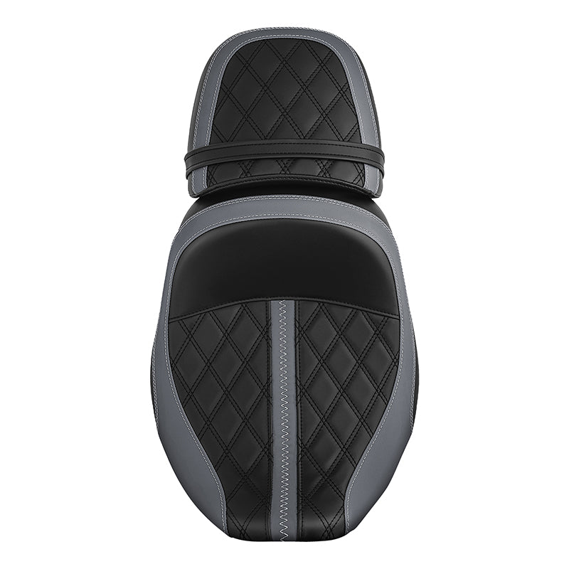 C.C. RIDER Touring Seat Two Piece 2 Up Seat Driver Solo Seat Passenger Seat Gray Stitching For CVO Road Glide CVO Street Glide, 2023-2025