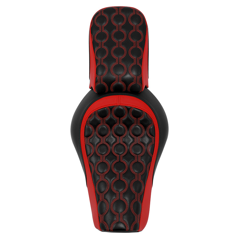 C.C.RIDER Sportster Two Piece Two Up Red Circle Stitching Seat Passenger Seat For XL883N Models, 2016-2023