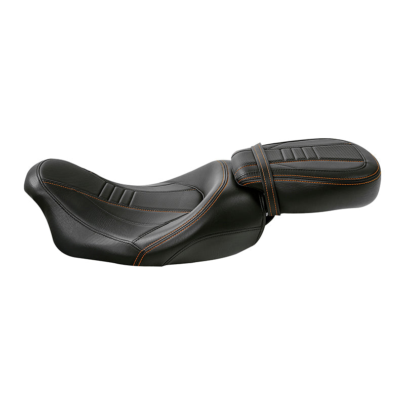C.C. RIDER Touring Seat Two Piece 2 Up Seat Low Profile Driver Passenger Seat Bulllet For Road King Road Glide Street Glide, 2009-2023