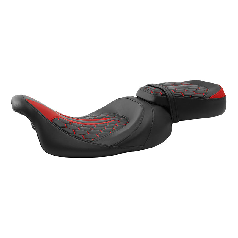 C.C. RIDER Touring Seat Two Piece 2 Up Seat Low Profile Driver Passenger Seat Custom For Road King Road Glide Street Glide, 2009-2023