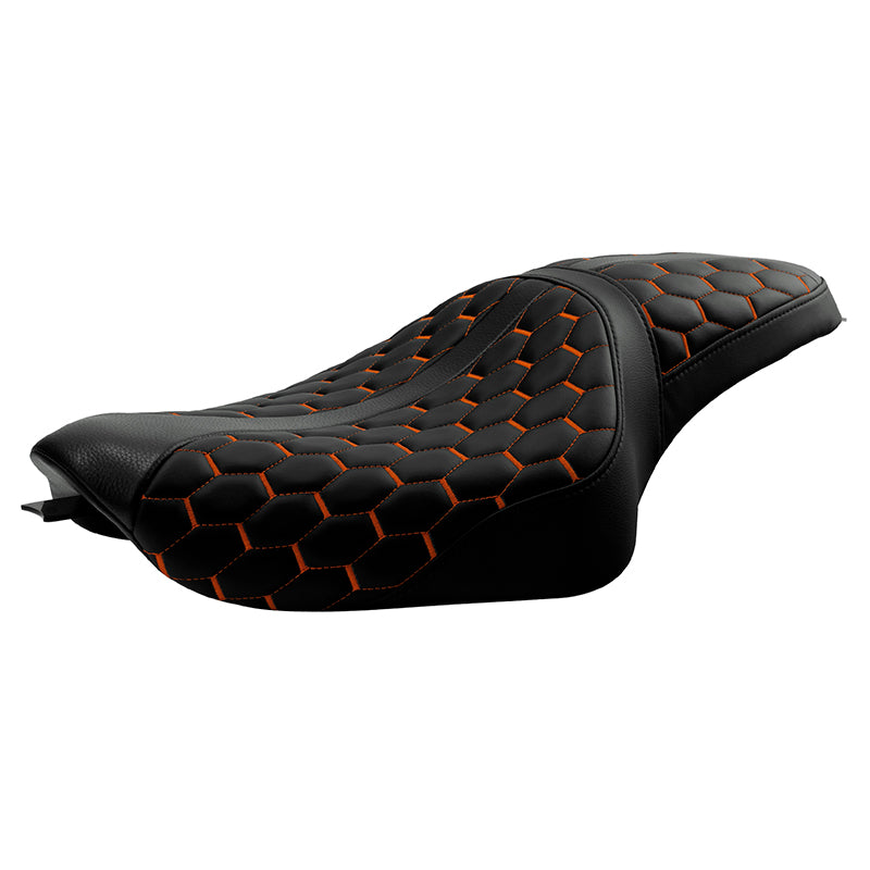C.C. RIDER Orange Honeycomb Sportster Seat 2 up Seat Iron 883 Iron 1200 XL883 XL1200 Bobbor Seat, 2004-2023