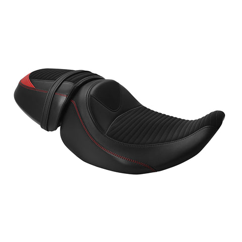 C.C. RIDER Touring Seat Two Piece 2 Up Seat Driver Solo Seat Passenger Seat Alcantara Leather Red Stitching For CVO Road Glide CVO Street Glide, 2023-2025