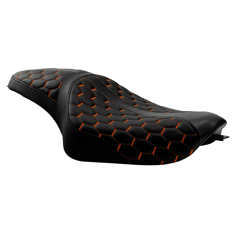 C.C. RIDER Orange Honeycomb Sportster Seat 2 up Seat Iron 883 Iron 1200 XL883 XL1200 Bobbor Seat, 2004-2023