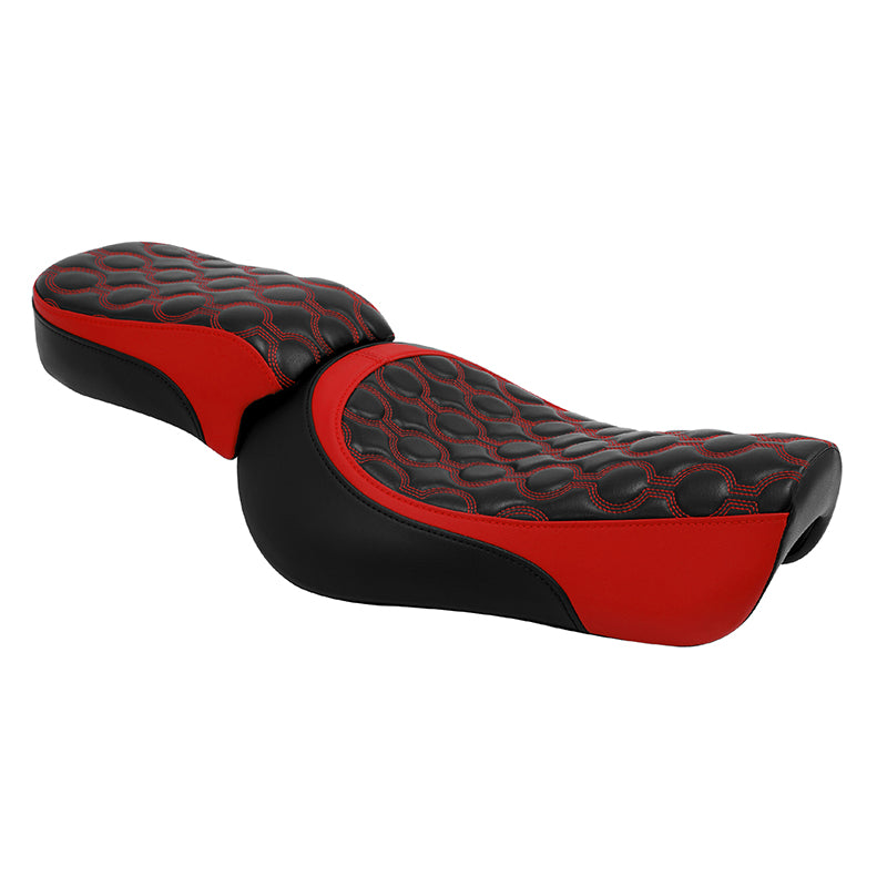 C.C.RIDER Sportster Two Piece Two Up Red Circle Stitching Seat Passenger Seat For XL883N Models, 2016-2023
