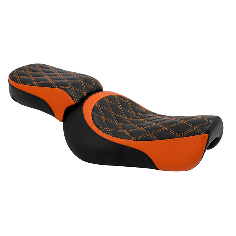 C.C.RIDER Sportster Two Pieces Two Up Orange Lattice Stiching Seat Passenger Seat For XL883N Models, 2016-2023