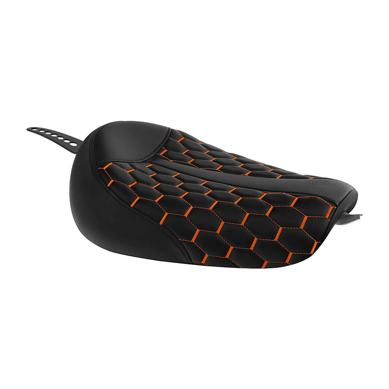 C.C.RIDER Sportster Seat Front Solo Seat Driver Rider Cushion Orange Honeycomb Stitching, 2010-2023 XL models