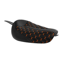 C.C.RIDER Sportster Seat Front Solo Seat Driver Rider Cushion Orange Honeycomb Stitching, 2010-2023 XL models