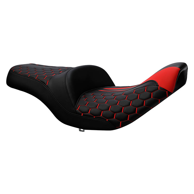 C.C. RIDER Indian Seat One Piece 2 Up Seat Red Honeycomb Stitching For Indian Chieftain Models, 2014-2025