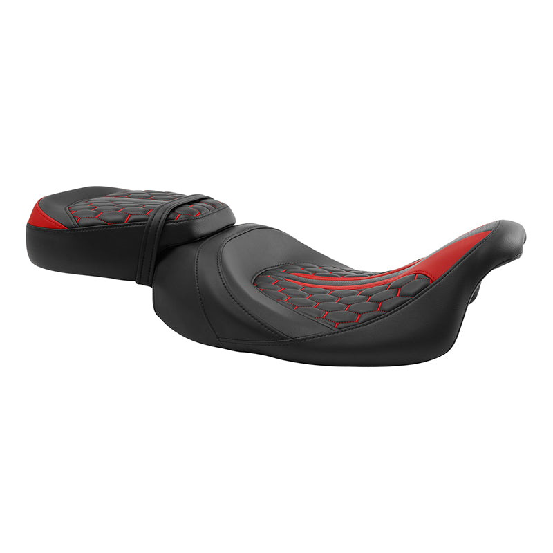 C.C. RIDER Touring Seat Two Piece 2 Up Seat Low Profile Driver Passenger Seat Custom For Road King Road Glide Street Glide, 2009-2023