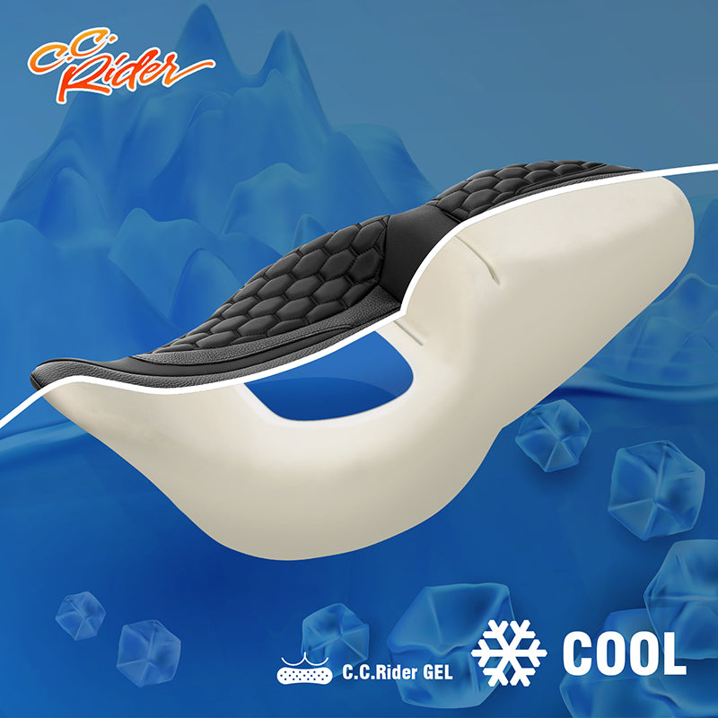 Gel Seat C.C. RIDER Touring Seat 2 up Seat Driver Passenger Seat For Harley Touring Street Glide Road Glide Electra Glide Honeycomb Stitiching, 2008-2023