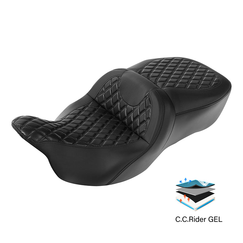 Gel Seat C.C. RIDER Touring Seat 2 Up Seat Driver Passenger Seat For Harley CVO Street Glide Road King Road Glide Electra Glide, 2009-2023