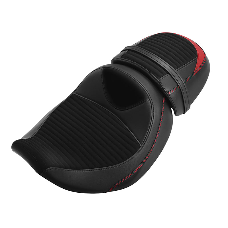 C.C. RIDER Touring Seat Two Piece 2 Up Seat Driver Solo Seat Passenger Seat Alcantara Leather Red Stitching For CVO Road Glide CVO Street Glide, 2023-2025