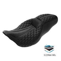 Gel Seat C.C. RIDER Touring Seat 2 up Seat Driver Passenger Seat For Harley Touring Street Glide Road Glide Electra Glide Honeycomb Stitiching, 2008-2023