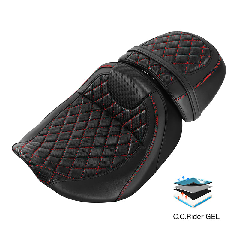 Gel Seat C.C. RIDER Touring Seat Two Piece 2 Up Seat Driver Solo Seat Passenger Seat Lattice Stitching For CVO Road Glide CVO Street Glide, 2023-2025