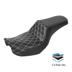 Gel Seat C.C. RIDER Dyna Step Up Seat 2 up Seat Lattice Stiching For Fat Bob Low Rider FXD/FXDWG, 2006-2017