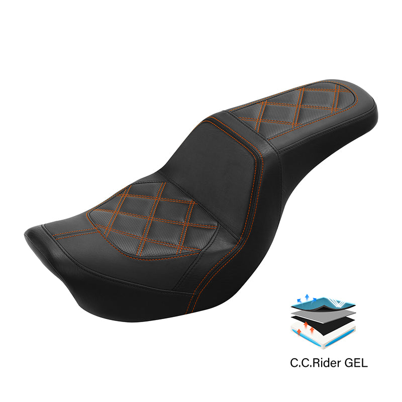 C.C. RIDER Dyna Step Up Seat 2 up Seat Diamond Stitching For Fat Bob FXD/FXDWG Dyna Low Rider, 2006-2017