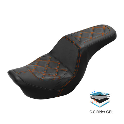 C.C. RIDER Dyna Step Up Seat 2 up Seat Diamond Stitching For Fat Bob FXD/FXDWG Dyna Low Rider, 2006-2017