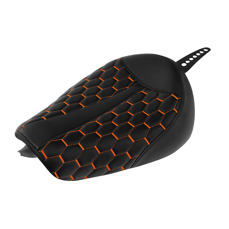 C.C.RIDER Sportster Seat Front Solo Seat Driver Rider Cushion Orange Honeycomb Stitching, 2010-2023 XL models