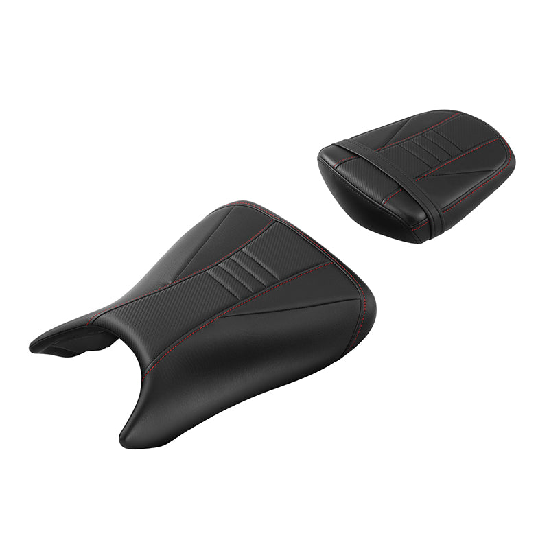 C.C. RIDER YZF R6 YZF R6S Front And Rear Seat Black Red Carbon Fiber Stitching For YAMAHA YZFR6 2003-2005 YZFR6S 2006-2009