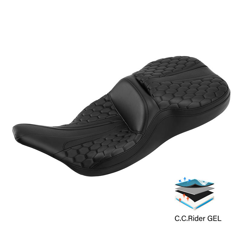 C.C. RIDER Touring Seat 2 Up Seat  Driver Passenger Seat For Harley CVO Road Glide Electra Glide Street Glide Road King Honeycomb, 1997-2007