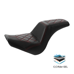Gel Seat C.C. RIDER Softail Step Up Seat 2 Up Seat Diamond Stitching For FXBB Softail Street Bob Standard FXST Models 2018-2025