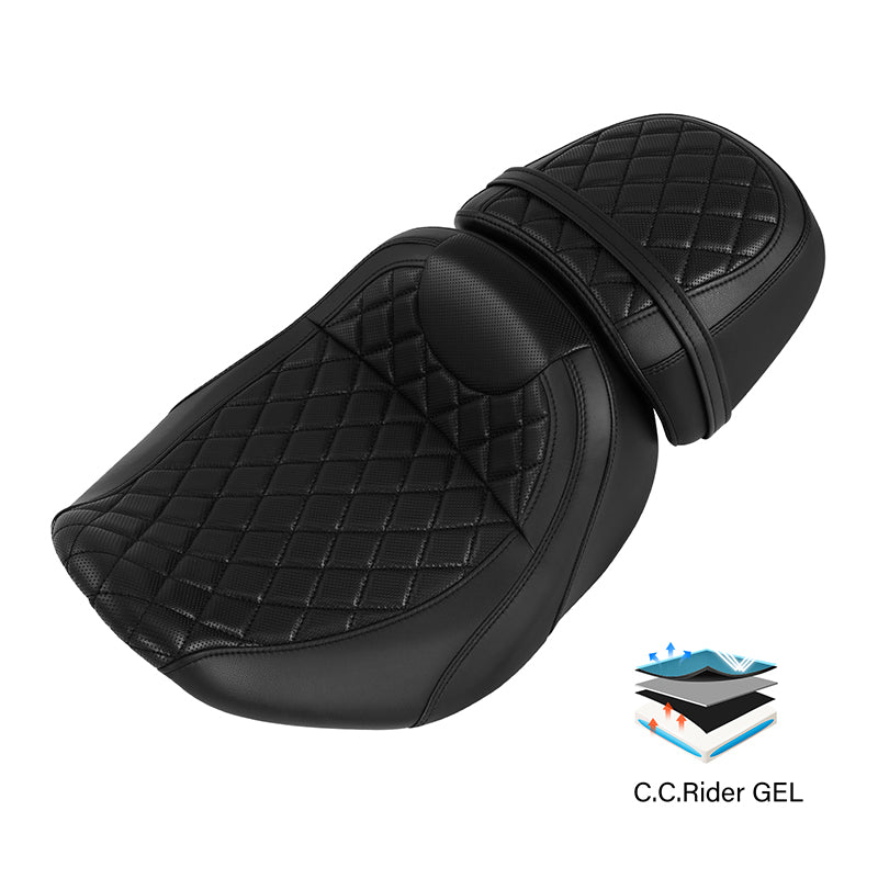 Gel Seat C.C. RIDER Touring Seat Two Piece 2 Up Seat Driver Solo Seat Passenger Seat Lattice Stitching For CVO Street Glide CVO Road Glide, 2023-2025