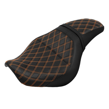 C.C. Rider Orange Lattice Stitching One Piece Seat for Honda Shadow Spirit (VT750C2) 2007-2015 & Shadow Phantom (VT750C2B) 2009-2024