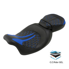 C.C. RIDER Touring Seat Two Piece 2 Up Seat Low Profile Driver Passenger Seat Custom For Street Glide Road King Road Glide, 2009-2023