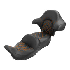 C.C. RIDER Touring Seat Driver Passenger Seat With Backrest For Harley CVO Road Glide Electra Glide Street Glide Road King, Black Red, 2014-2023
